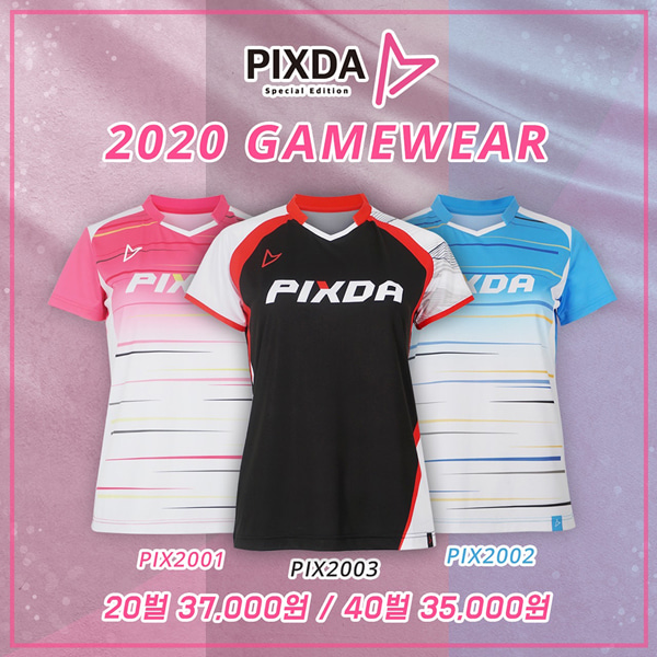 픽스다 PIX 2001 PIX 2002 PIX 2003  핑크 블루 블랙 배드민턴 반팔 티셔츠